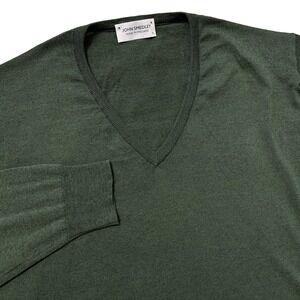 John Smedley Sweater Men XL Green V-Neck Wool Blend Lightweight Pullover LS Knit